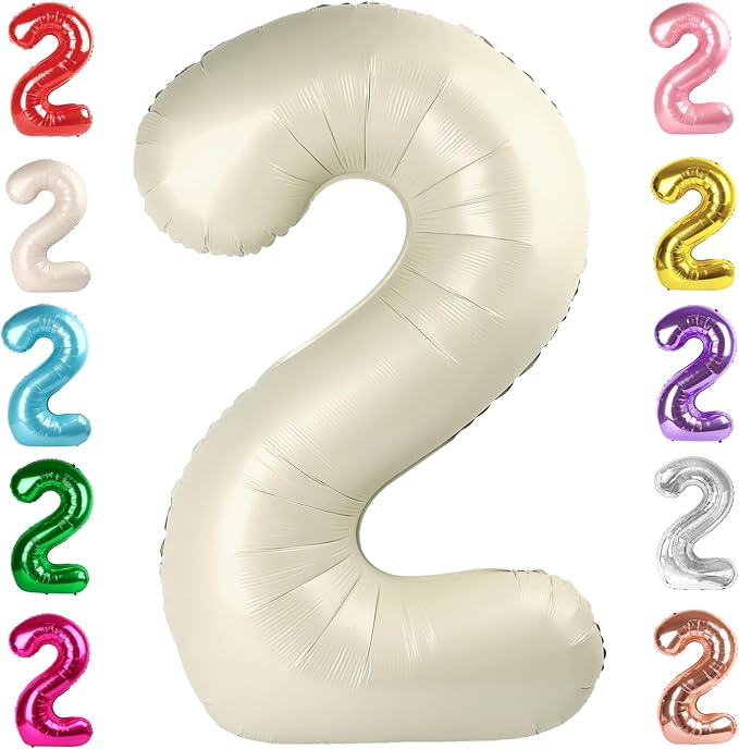 2 Balloon Numbers Birthday Decorations, 40In Cream Balloons by Mluchee