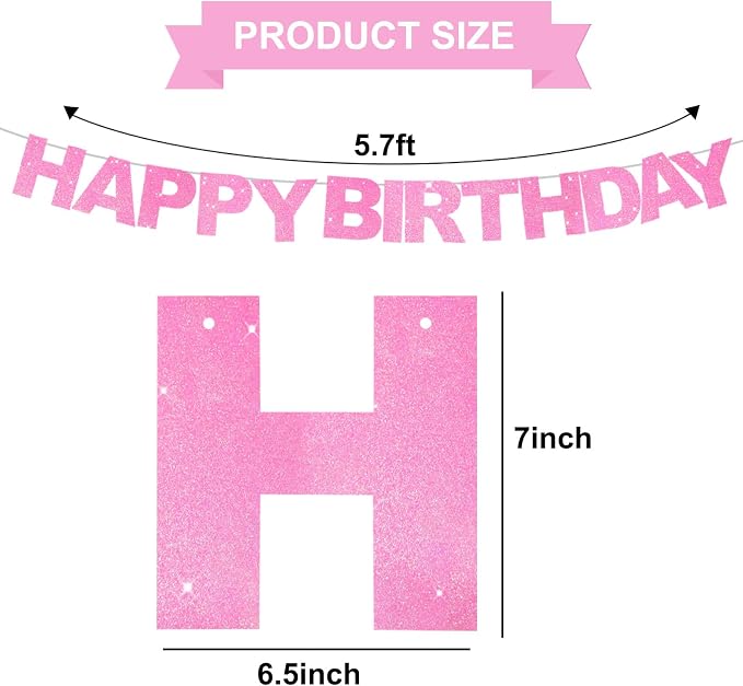 BEISHIDA Pre-Strung Dark Pink Happy Birthday Banner Party Sign Decoration | - Image 2