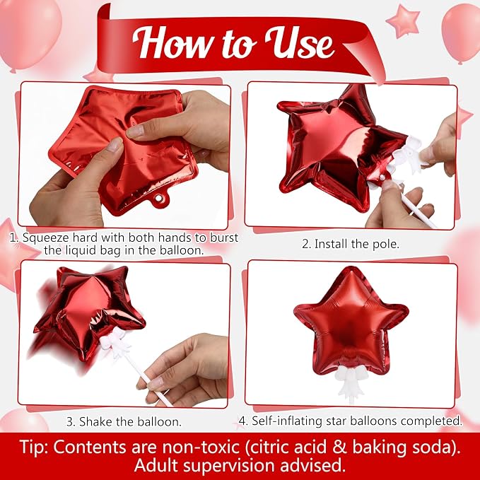 60 Pcs Mini Star Self Inflatable Balloons Bulk - Image 2