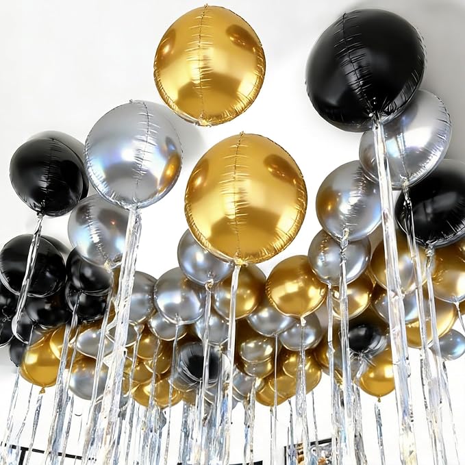 12Pcs Black and Gold Round Balloons Foil, Giant Gold Black Silver Metallic - Image 6
