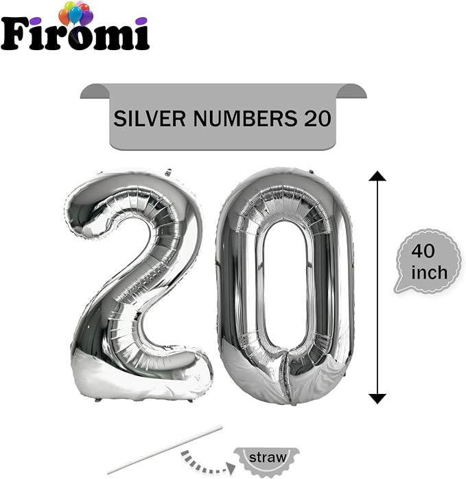 FIROMI 20 Number Balloons Silver Big Foil Mylar 20 Balloon Numbers 40-inch | - Image 2