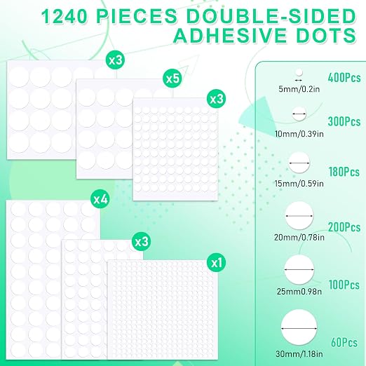 1240pcs Double Sided Sticky Dots, Mini Clear Glue Adhesive Dots Balloon Sticky - Image 2