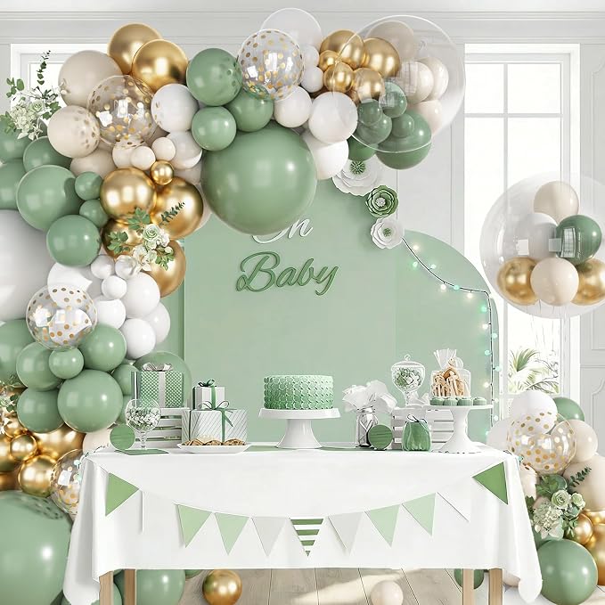 152Pcs Sage Green White Gold Balloons Arch Garland Kit | Different Sizes 18 12 - Image 6