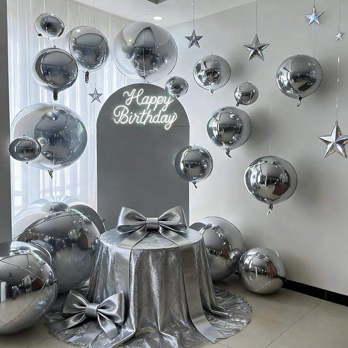 HILAVO 12PCS Silver Foil Balloons, 22in 15in 10in Different Sizes 4D Round Foil - Image 2