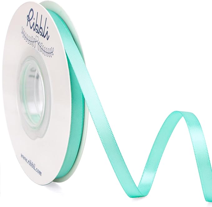 Ribbli Aqua Blue Double Faced Satin Ribbon, 1/4” x Continuous 25 Yards by Ribbli