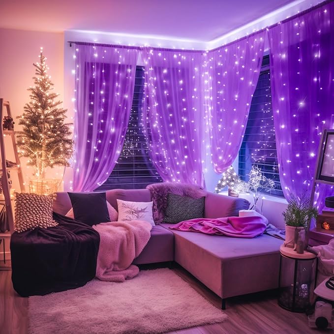 JMEXSUSS 300LED Purple Halloween Lights, 9.8x9.8ft Curtain Lights Plug in | - Image 7