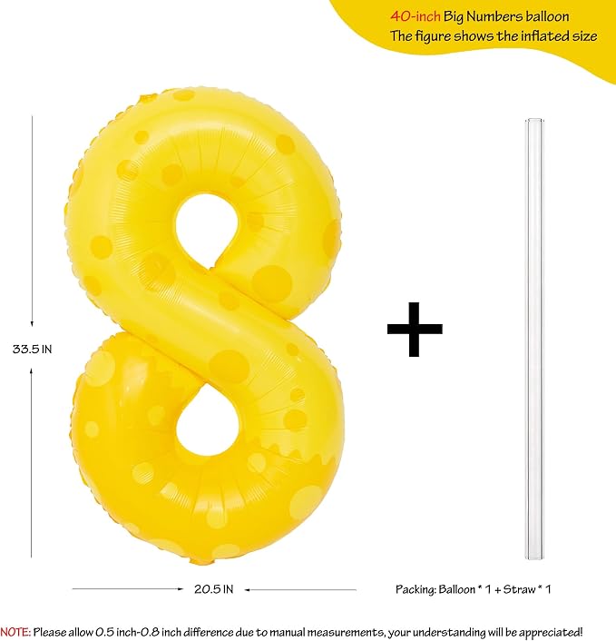 40in Yellow Polka Dot Number 8 Helium Foil Polyester Film Balloon Digital 8 | - Image 2