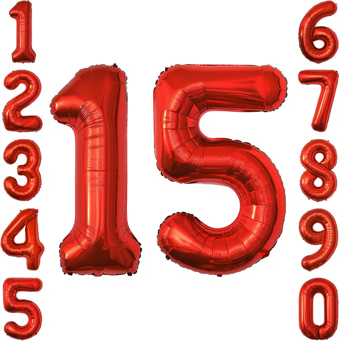 Red Number 15 Balloon 40 Inch, Foil Numeral by Unknown