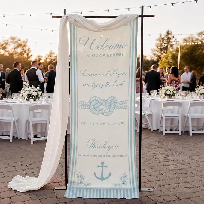 Mapileng Nautical Wedding Linen Wall Tapestry Welcome Banner, Personalized by Mapileng%E2%84%A2