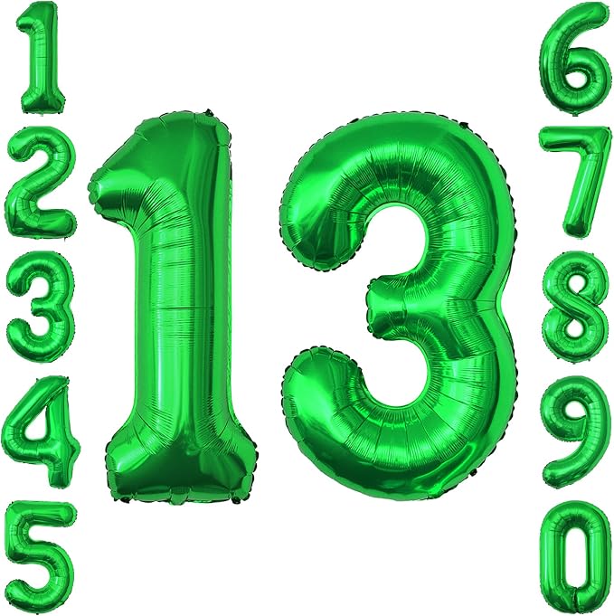 Green Number 13 Balloon 40 Inch, Vibrant Foil Duo by Unknown