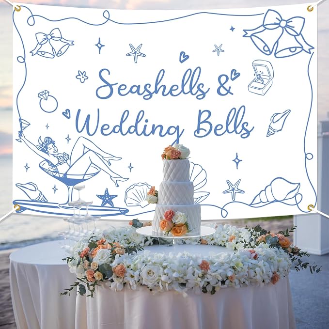 Seashells & Wedding Bells Backdrop Banner - Image 4
