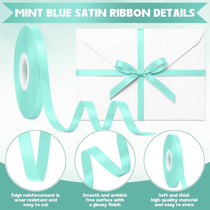 3/8In 30Yards Mint Blue Thin Ribbon - Image 3