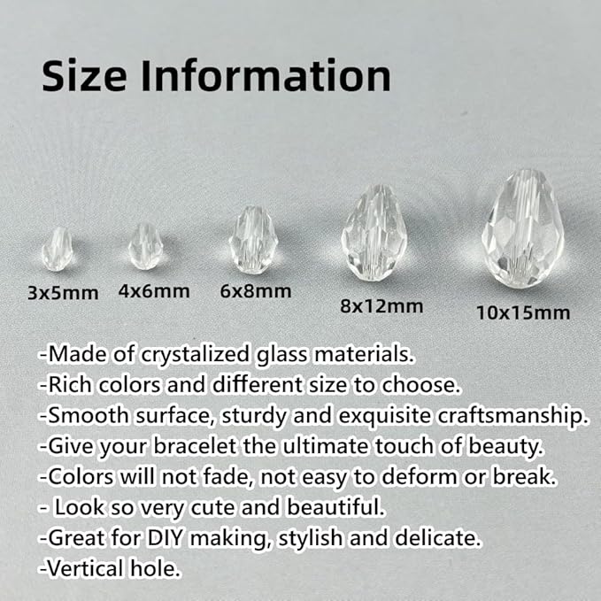 100pcs 8x12mm Teardrop Crystal Glass Beads for Jewelry Making, Faceted Vertical Hole Teardrop Glass Spacer Beads for Wind Chimes Bracelet Earring Necklace DIY Craft(Transparent)