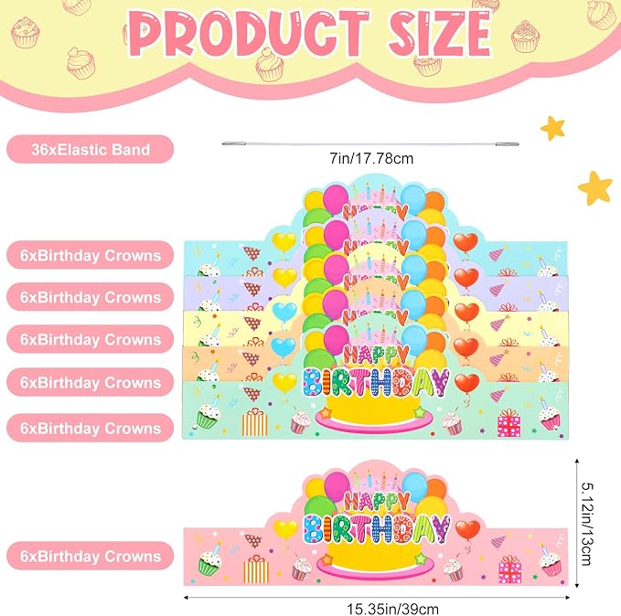 Yunsailing 36 Pcs Happy Birthday Crowns - Image 2