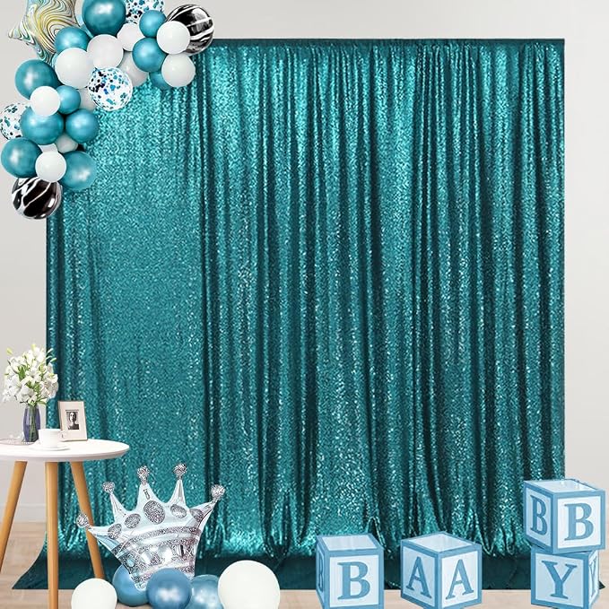 SquarePie 8x10ft Teal Sequin Backdrop, High Density Non-Transparent Glitter - Image 8
