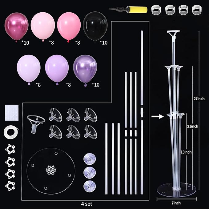 Pink and Purple Black Balloons Table Centerpieces Stand Kit - Image 3