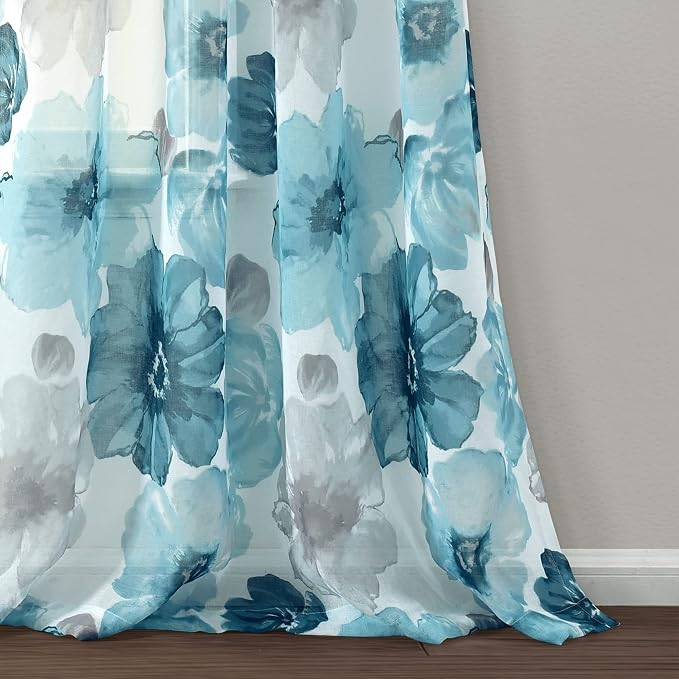 Lush Decor Leah Floral Sheer Window Curtain Panels Pair 52"W x 84"L Blue - Image 6