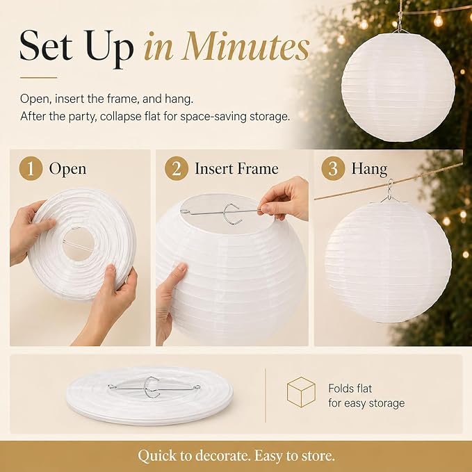 LIHAO 8 Inch White Round Paper Lanterns | Chinese Lantern, Hanging Decor - Image 4