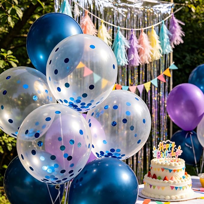 100pcs Blue Confetti Balloons 12 Inch Clear Latex Balloon - Image 3