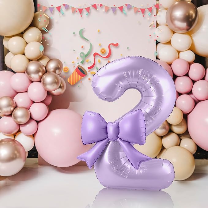40 Inch Number 2 Balloon with Bow, Coquette Aesthetic Foil Balloon - Image 5