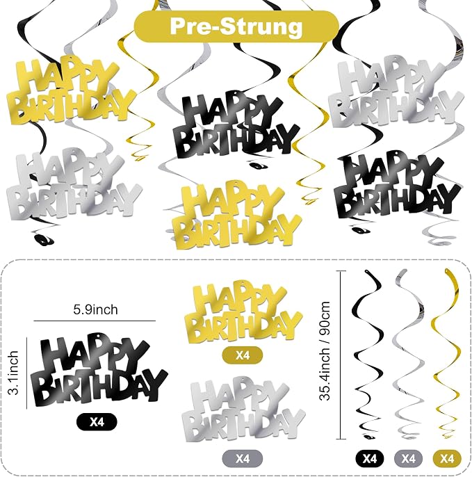 BEISHIDA 12 Pcs Happy Birthday Hanging Swirl Decorations, Men Women Boys - Image 2