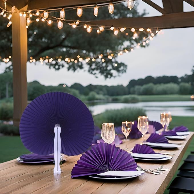 Bestage 20 Pieces Purple Round Paper Fans | Foldable Handheld Fans - Image 3