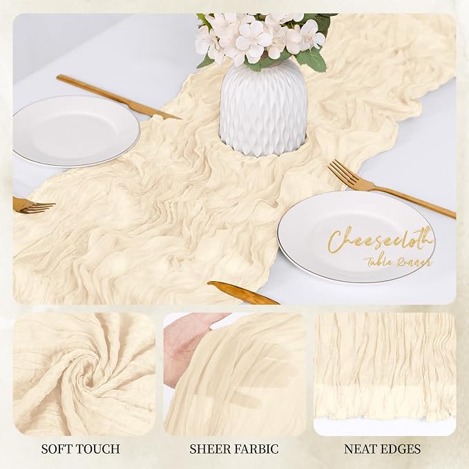 6 Pack Ivory Cheesecloth Table Runner 17x108 Inch Semi Sheer Boho Gauze Cheese - Image 3