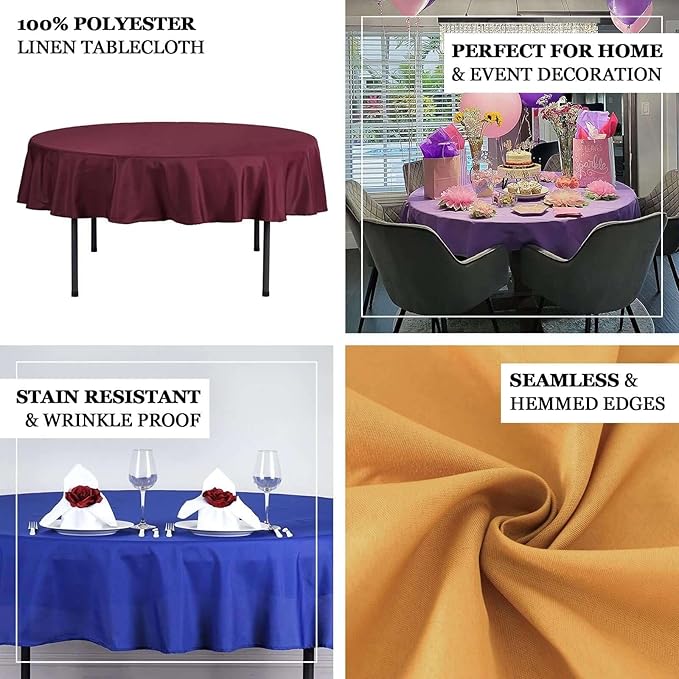 Efavormart Round Tablecloth, 70 Inch Stain & Wrinkle Resistant Washable Table Cloth, Decorative Polyester Fabric Table Cover for Banquet, Wedding, Dining- Black