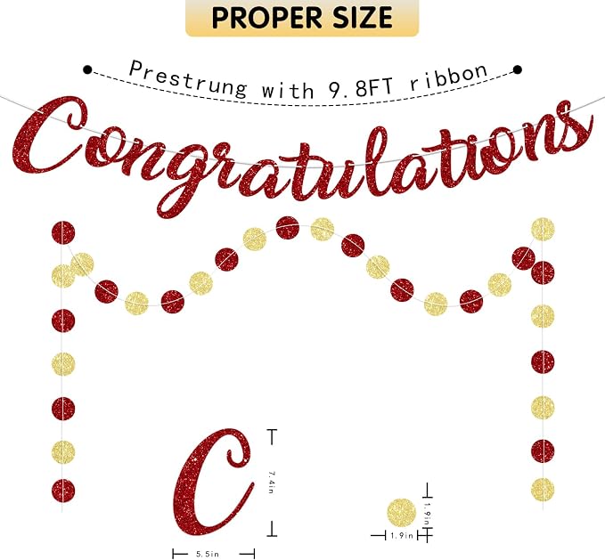 Red Congratulations Banner Sign Prestrung Congrats Banner Garland - Image 3