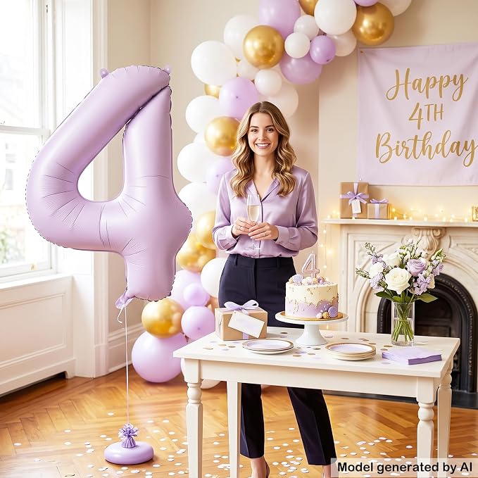 40" Pastel Purple Foil Number 4 Balloon - Image 4