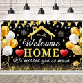 AIBIIN 8x6ft Welcome Home Banner Decorations Black Gold Welcome Home Backdrop by AIBIIN