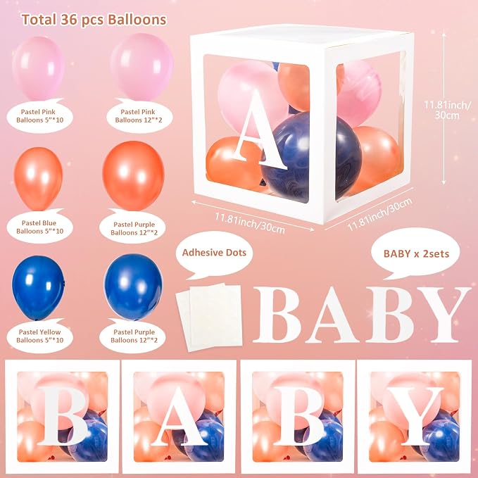 Voircoloria Baby Boxes with Letters and Navy and Rose Balloons, 4 Pack | - Image 2