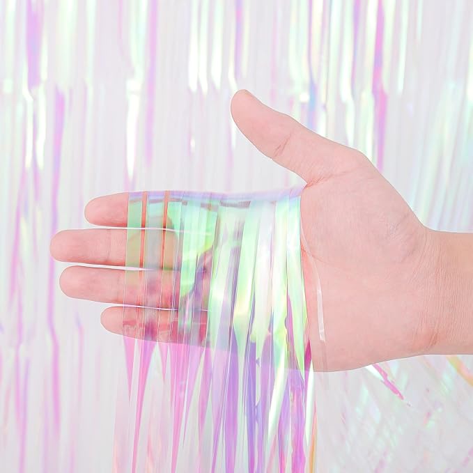 Voircoloria Iridescent Foil Fringe Backdrop Curtains, 2 Pack | Tinsel Streamers - Image 2