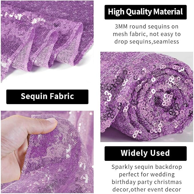 Hahuho Lavender Sequin Backdrop Curtain, Party Decoration（4 Panels, 2FT x 8FT - Image 3