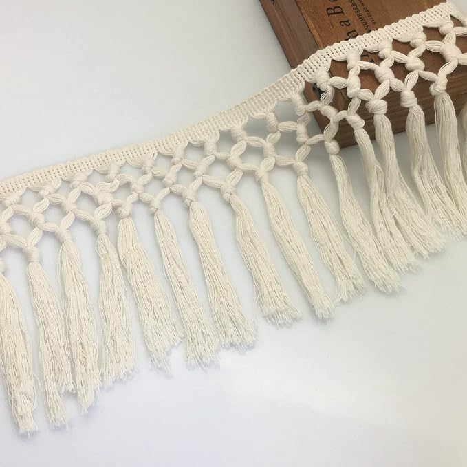 FQTANJU 3 Yards 14cm Wide Tassel Trim, Cotton Tassel Fringe Boho Macrame Tassel - Image 4