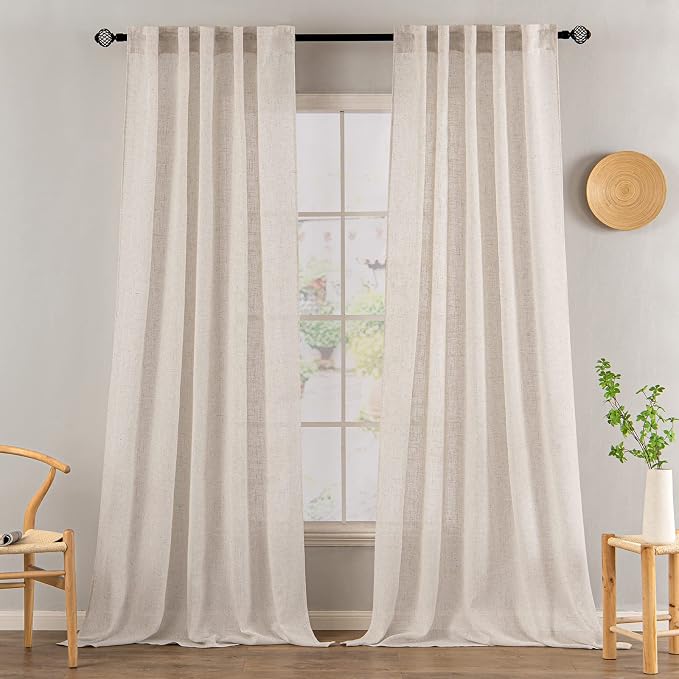 MIULEE Natural White Linen Curtains 37x90 Inch Length - Image 2