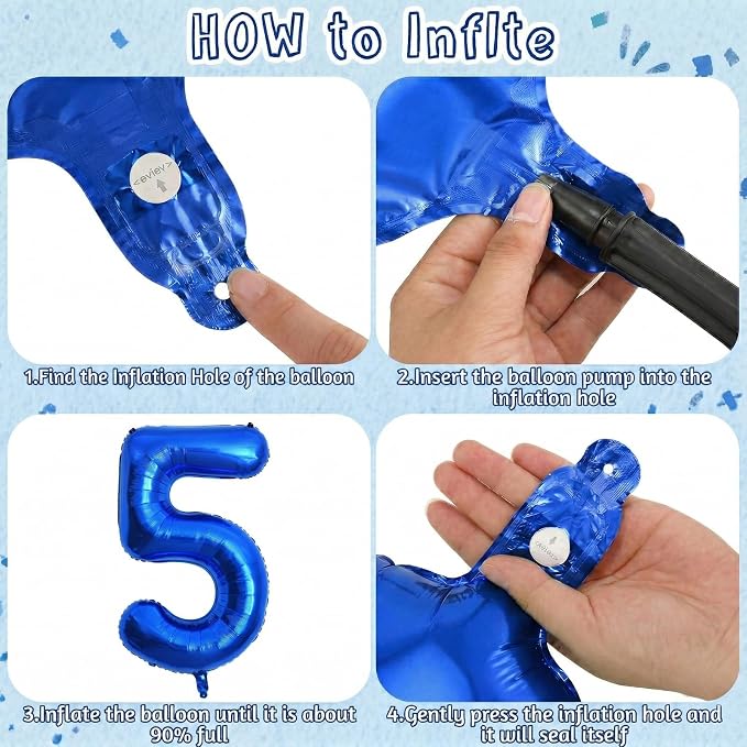 Navy Blue Number 5 Balloon 40 Inch, Shiny Metallic Digit Celebration Decor | - Image 5