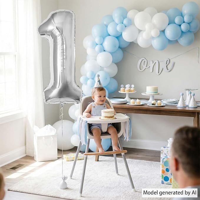 Silver Number 1 Balloon 40 Inch, Sleek Silver Foil Numeral - Image 2