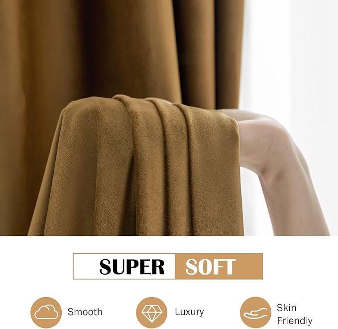 Beauoop Brown Velvet Curtains for Bedroom Living Room 52x96 2 Panels | Soft - Image 7