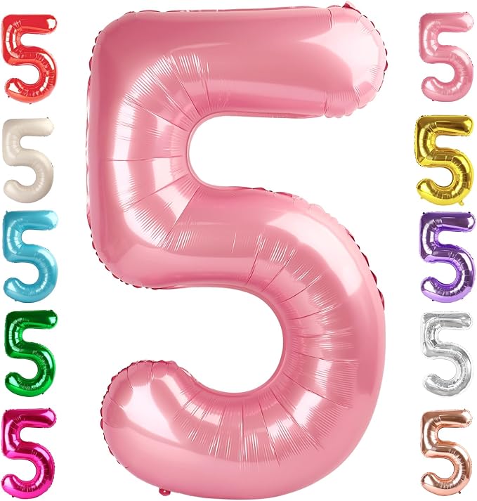 5 Balloon Numbers Birthday Decorations, 40In Pearl Pink Balloons by Mluchee