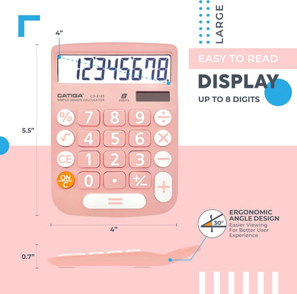 CATIGA Desktop Calculator 8 Digit with Solar Power and LCD Display, Big Buttons, for Home, Office, School, Class and Business, 4 Function Small Basic Calculators for Desk, CD-8185