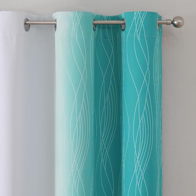 Teal and Greyish White Room Darkening Blackout Curtains 84 Inches Long - Image 4