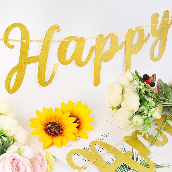 Glitter Happy Anniversary Banner Gold Happy Anniversary Decorations Wedding - Image 4