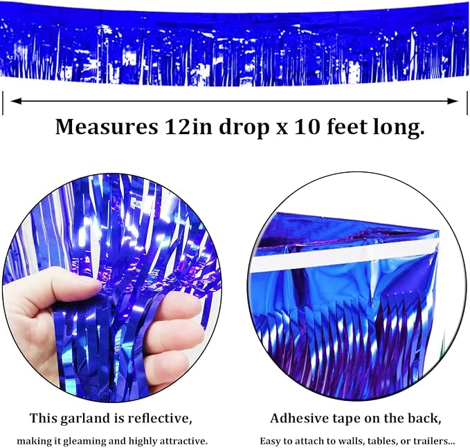 4 Pack Royal Blue Total 40 Feet Foil Fringe Garland Metallic Tinsel Banner Wall - Image 2