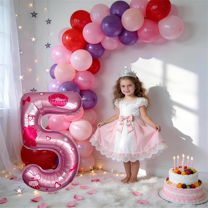 Pink Number 5 Balloon 40 Inch, DIY Fashion Girl Stickers Custom Balloon | Hot - Image 3