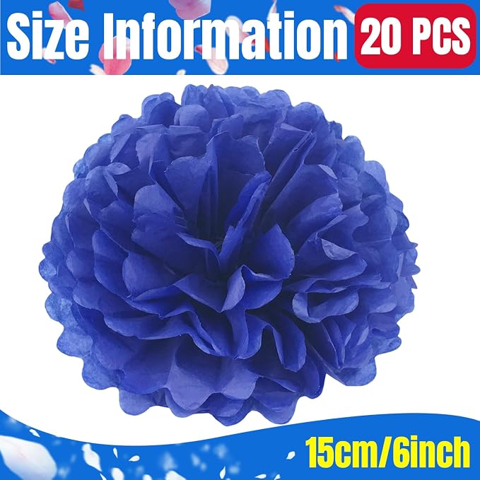 Qimoo 20pcs Sapphire Blue Paper Pom Poms Decorations, DIY Decorative Tissue - Image 2