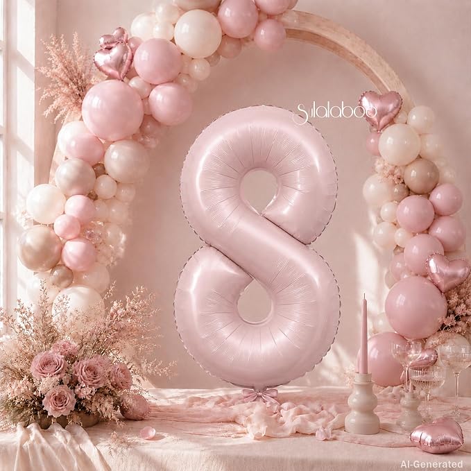 40 Inch Light Pink Number 8 Foil Big 0-9 Giant Digital Balloon | 8th - Image 4