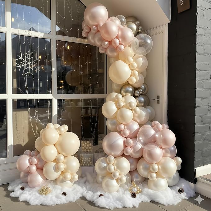 Dusty Pink and Gold Balloon, 12 Inch Double Stuffed Pearl Pastel Blush Pastel - Image 6