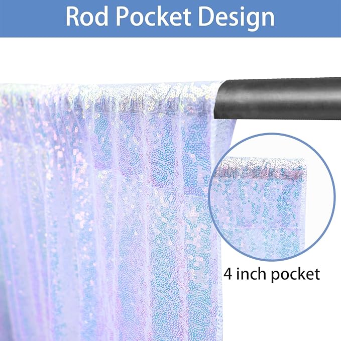Hahuho Mermaid Lavender Sequin Backdrop Curtain, Banquet Decoration（6 Panels - Image 2
