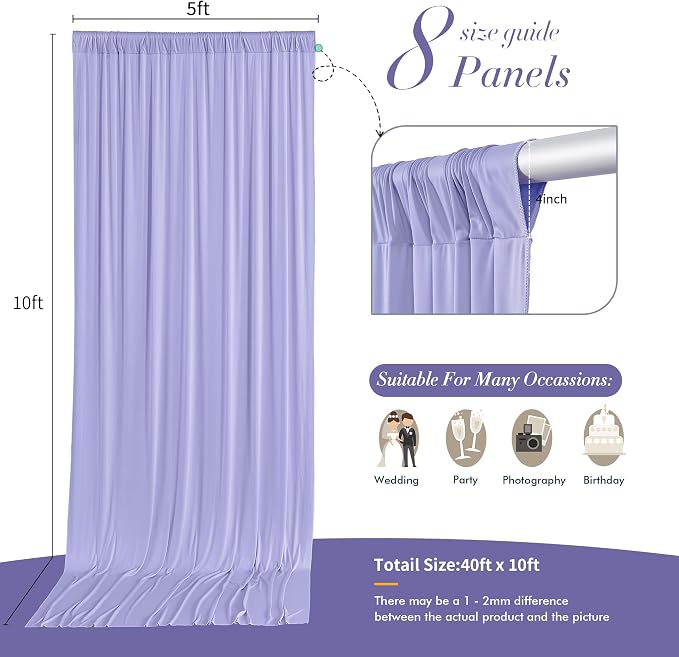 40 ft x 10 ft Wrinkle Free Lavender Backdrop Curtain - Image 5